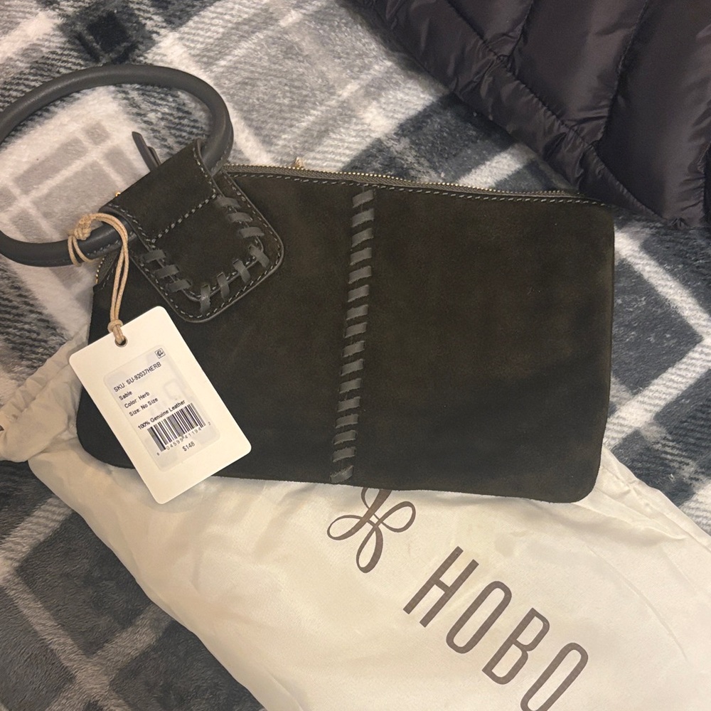 HOBO Olive Suede Wristlet with Stitch Detail